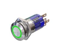Metzler - Bouton poussoir 16 mm - Éclairage annulaire LED 230 V vert - IP67 IK10 - Acier inoxydable - Plat - Contacts à souder