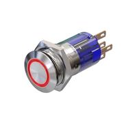 Metzler - Bouton-poussoir 16 mm - Éclairage LED annulaire rouge - IP67 IK10 - Acier inoxydable - Plat - Contacts à souder