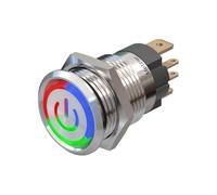 Metzler Bouton poussoir 16 mm - Symbole LED Power RGB - IP67 IK10 - Acier inoxydable - Plat - Contacts à souder