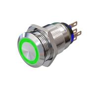 Metzler - Bouton poussoir 19 mm - Éclairage annulaire LED 230 V vert - IP67 IK10 - Acier inoxydable - Plat - Contacts à souder