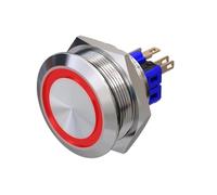 Metzler - Bouton poussoir 30 mm - Éclairage annulaire LED rouge - IP67 IK10 - Acier inoxydable - Plat - Contacts à souder