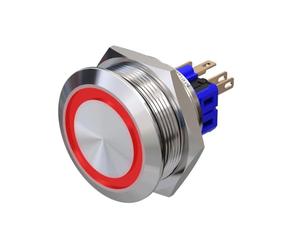 Metzler - Bouton poussoir 30 mm - Éclairage annulaire LED rouge - IP67 IK10 - Acier inoxydable - Plat - Contacts à souder