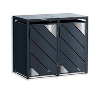 Metzler Box à poubelles 2x240L Anthracite avec Accents INOX | pour 2 bacs en Acier résistant & verrouillable | Habillage extérieur avec Couvercle Automatique | Box pour Jardin & allée