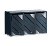 Metzler Box à poubelles 3x240L Anthracite avec Accents INOX | pour 3 bacs en Acier résistant & verrouillable | Habillage extérieur avec Couvercle Automatique | Box pour Jardin & allée