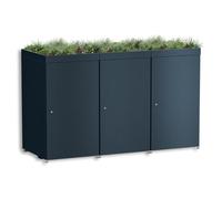 Metzler Box à poubelles 3x240L Anthracite avec Toit végétal | pour 3 bacs en Aluminium Inoxydable & verrouillable | Habillage extérieur avec Pieds réglables | Box pour Jardin