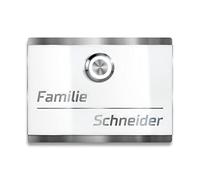 Metzler® campanello inox da esterno con LED bianco e targa incisa personalizzabile RAL 9016 visibile al buio IP67 robusto antiruggine 11x8 cm installazione semplice 10 anni ricambi