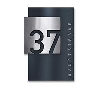 Metzler Numéro de maison anthracite, plaque individuelle en acier inoxydable et plexiglas, plaque de rue avec numéro, acier inoxydable V2A, inoxydable, brossé, effet 3D, dimensions : 21 x 30 cm