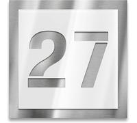 Metzler numéro de maison blanc en inox V2A, 23 x 23 cm, personnalisé avec effet 3D, inox brossé, forte résistance extérieure - Fabriqué en Allemagne