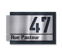 Metzler numéro de maison personnalisée en acier inoxydable - Plaque de porte en anthracite - Numéro découpé au laser - Résistante et robuste - Fabriqué en Allemagne - Effet 3D - Taille : 41 x 26 cm