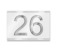 Metzler Plaque de numéro de maison inox, numéro personnalisé en blanc signalisation RAL 9016 avec numéro de maison découpé au laser. Inoxydable, effet 3D, incl. inscription, taille : 16 x 11 cm