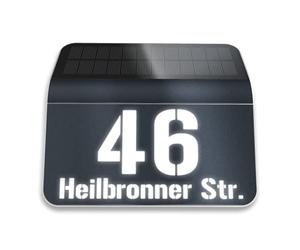 Metzler® plaque de numéro de maison solaire avec éclairage LED et capteur crépusculaire anthracite RAL7016 étanche IP44 - visibilité optimale - verre acrylique 24,2 x 22,7 cm - fixation murale simple