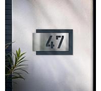 Metzler® plaque numéro de maison personnalisable avec gravure laser et effet 3D anthracite RAL 7016 inox brossé résistant aux intempéries montage invisible design moderne 271 x 175 mm