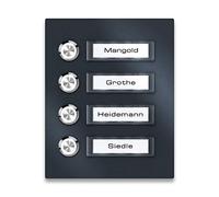 Metzler® sonnette collective en inox avec plaques de nom interchangeables et montage en saillie anthracite RAL 7016 résistante aux intempéries bouton LED optionnel 4 foyers 10 ans pièces détachées