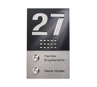 Metzler Sonnette sans fil en inox V2A pour maison bifamiliale - Sonnette sans câble avec gravure incluse - Longue portée - Montage en saillie, Noir
