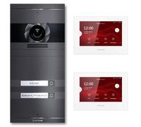 Metzler VDM10 Kit complet d'interphone vidéo 2.0 avec plaque nominative interchangeable - Connecteur 2 fils - Interphone de porte avec caméra HD et écran pour 2 maisons familiales, en mica de fer en