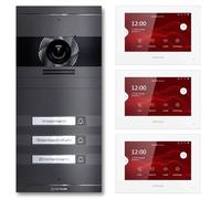 Metzler VDM10 Kit complet d'interphone vidéo 2.0 avec plaque nominative interchangeable - Connecteur 2 fils - Interphone de porte avec caméra HD et écran pour 3 maisons familiales, en mica de fer en