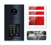 Metzler visiophone complet pour 1 à 500 logements - connexion 2 fils - interphone avec écran tactile IPS et 3 moniteurs intérieurs en kit, anthracite en acier inoxydable V2A | VDM10 2.0 Horizon