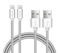 METZONIC Lot de 2 chargeurs iPhone certifiés MFi - Câble USB tressé en métal avec gaine en acier isolante - Cordon de transfert de données solide et rapide - Compatible avec iPhone/iPad
