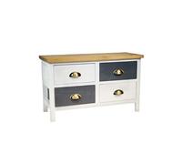 PATTY - Meuble 4 Tiroirs en Pin Teinté Gris et Blanc Plateau Naturel - Altobuy Blanc