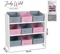 Meuble 9 Paniers Enfant MDF Intissés Rose et Gris Bac Boite de Rangement Jouet ,Livre ,Cahiers, Vêtements Judy Wild