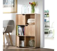 Calicosy - Meuble 6 Cases Décor Bois - MDF - 3 Portes Modulables - Bibliothèque Fine - Colonne De Rangement - Solide Et Fonctionnel - Chambre, Séjour, Bureau - Contemporain - L 60 x l 29 x H 90 cm