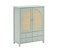 Beliani Meuble à Chaussure Bohème en MDF et Rotin PE avec 4 Tiroirs et 3 Étagères Vert Menthe Bendigo