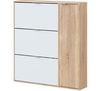 Meuble à chaussure - CLASS - 3 tiroirs abattants et 1 porte - Chêne canadien et blanc - 106x115x22cm