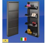 Meuble à Chaussure, Noir, 4 portes battantes, max 12 paire de chaussures, 50x14x 138 cm, rien à monter, acier, garantie à vie!