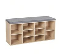 VASAGLE Meuble à Chaussures de 10 Compartiments - Banc à Chaussures avec Coussin - 104 x 30 x 48 cm - Couleur Chêne - LHS10NL