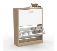 IDMarket – Meuble à chaussures KLARK – Imitation hêtre 2 portes 12 paires Blanc