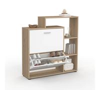 IDMARKET Meuble à chaussures 12 paires KLARK imitation hêtre 2 portes blanches avec étagère