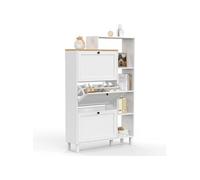 IDMarket - Meuble à Chaussures 18 Paires Achille Blanc et Plateau Bois | Avec 3 portes abattantes et étagères latérales