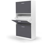 IDMARKET Meuble à chaussures 18 paires KLARK blanc 3 portes grises