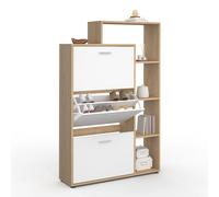 IDMarket - Meuble à Chaussures 18 Paires KLARK Imitation hêtre 3 Portes Blanches avec étagère