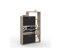 IDMarket Meuble à chaussures KLARK 18 paires imitation hêtre 3 portes noires avec étagère
