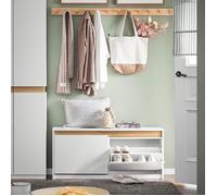 SoBuy Banc à Chaussures Meuble d'Entrée Banc Rangement Chaussures - 2 Abattants + Compartiment Supérieur + Capacité 240 kg - pour Entrée, Salon, Chambre - 104x30x47cm Blanc - FSR171-W