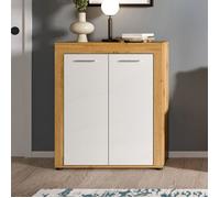 Meuble à chaussures 2 portes 80x35x95 cm blanc décor en chêne - JAMO