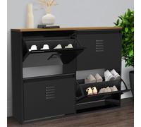 IDMarket - Meuble à Chaussures 20 Paires Ester 4 Portes métal Noir et Plateau façon hêtre Design Industriel