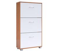 Meuble à Chaussures 3 abattants 115x60x24cm Armoire de Rangement 18 Paires Étagère Couloir entrée Brun Blanc
