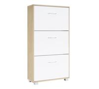 Meuble à chaussures 3 abattants 115x60x24cm Armoire de rangement 18 paires Étagère couloir entrée chêne blanc