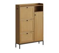 Meuble à Chaussures 3 Abattants,Capacité 24 Paires,Bois Clair,Design Vintage,Idéal Entrée,Couloir,108x30x88