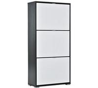 HOMCOM Meuble à Chaussures 3 Portes abattantes 3 Compartiments MDF Noir Blanc laqué
