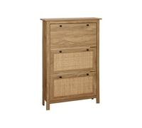 HomCom Meuble à chaussures 3 portes abattants - Aspect bois, effet cannage rotin, marron