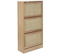 Meuble à Chaussures 3 Portes Basculantes Effet Bois et Façades Rotin - MAYA - ALTOBUY Marron G