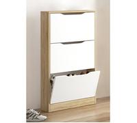 Meuble à chaussures 3 portes coloris Chêne cambrian/blanc - Longueur 60 x profondeur 17 x hauteur 108,1 cm