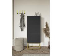Meuble à chaussures 3 portes - VELDIO - 50x30x125 cm - noir avec pieds dorés