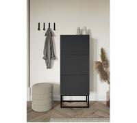 Selsey Meuble À Chaussures Entrée sur Pieds Noirs 3 Compartiments 125 x 50 cm Meuble De Rangement À Lamelles Noir Veldio