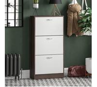 Meuble à chaussures 3 tiroirs - Armoire de rangement pour chaussures, meuble d’entrée ou de couloir, Noyer et blanc