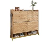 Meuble À Chaussures 4 Portes en Bois Massif Design Contemporain Pour Entrée Élégante 108.5x24x100cm