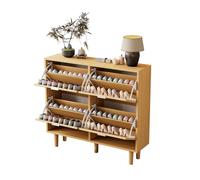 Meuble à Chaussures 4 Tiroirs Rabattants en Rotin Naturel - Poignées Métal et Structure Bois - pour l'Entrée, la Chambre ou le